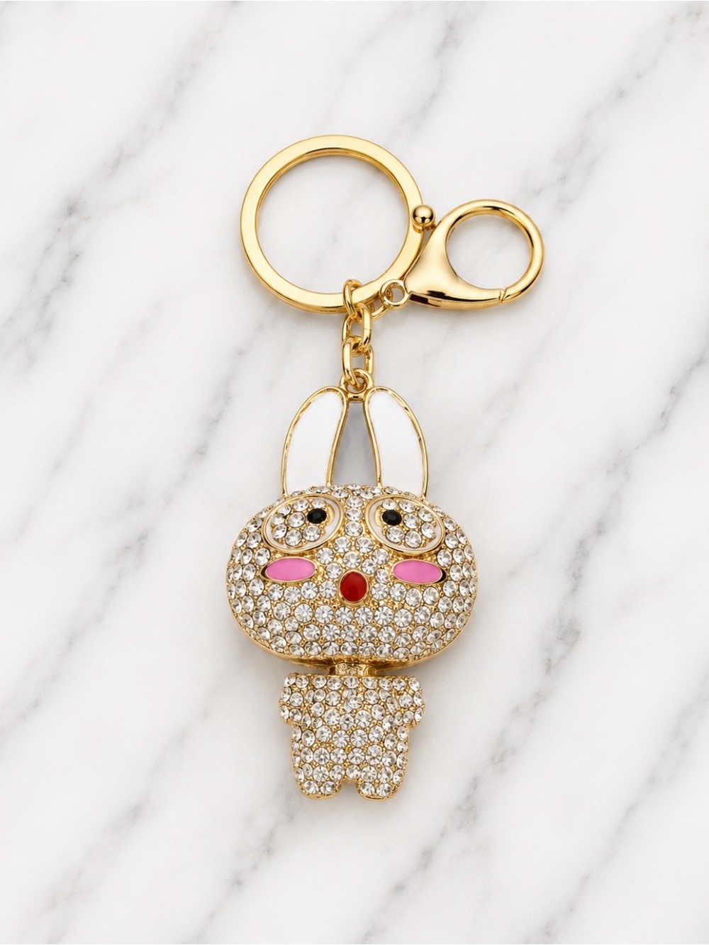 Gold Tone Clear Rhinestone Bunny Bag Charm/Keyring